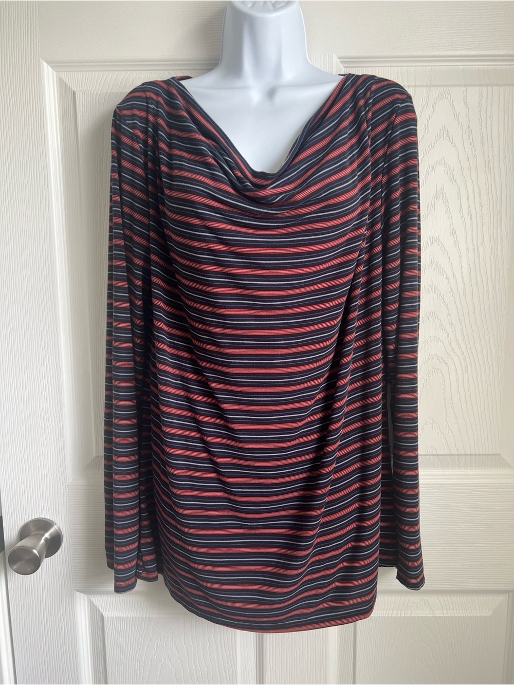 Cuddl Duds Striped Cowl Neck Top - Red, Blue & Black